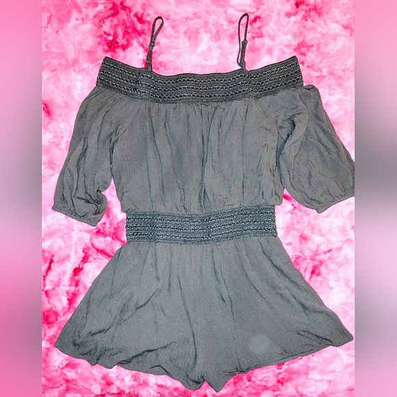 Purple Snow Off-the-Shoulder Boho Romper Size Large Olive Green - Picture 2 of 11